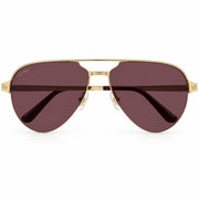 Cartier Santos De Men Pilot Brushed Gold Polarized Burgundy Sunglasses