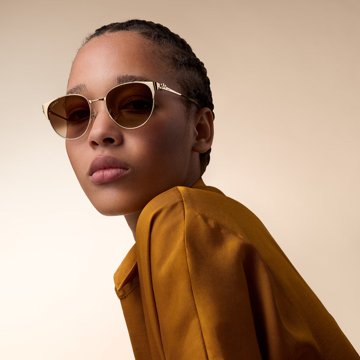 Cartier Panthère de Women Round Golden Brown Finish Sunglasses
