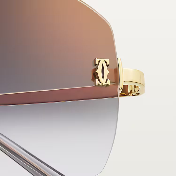Cartier C De Motif Women Rimless Rectangle Gold & Brown Gradient Sunglasses