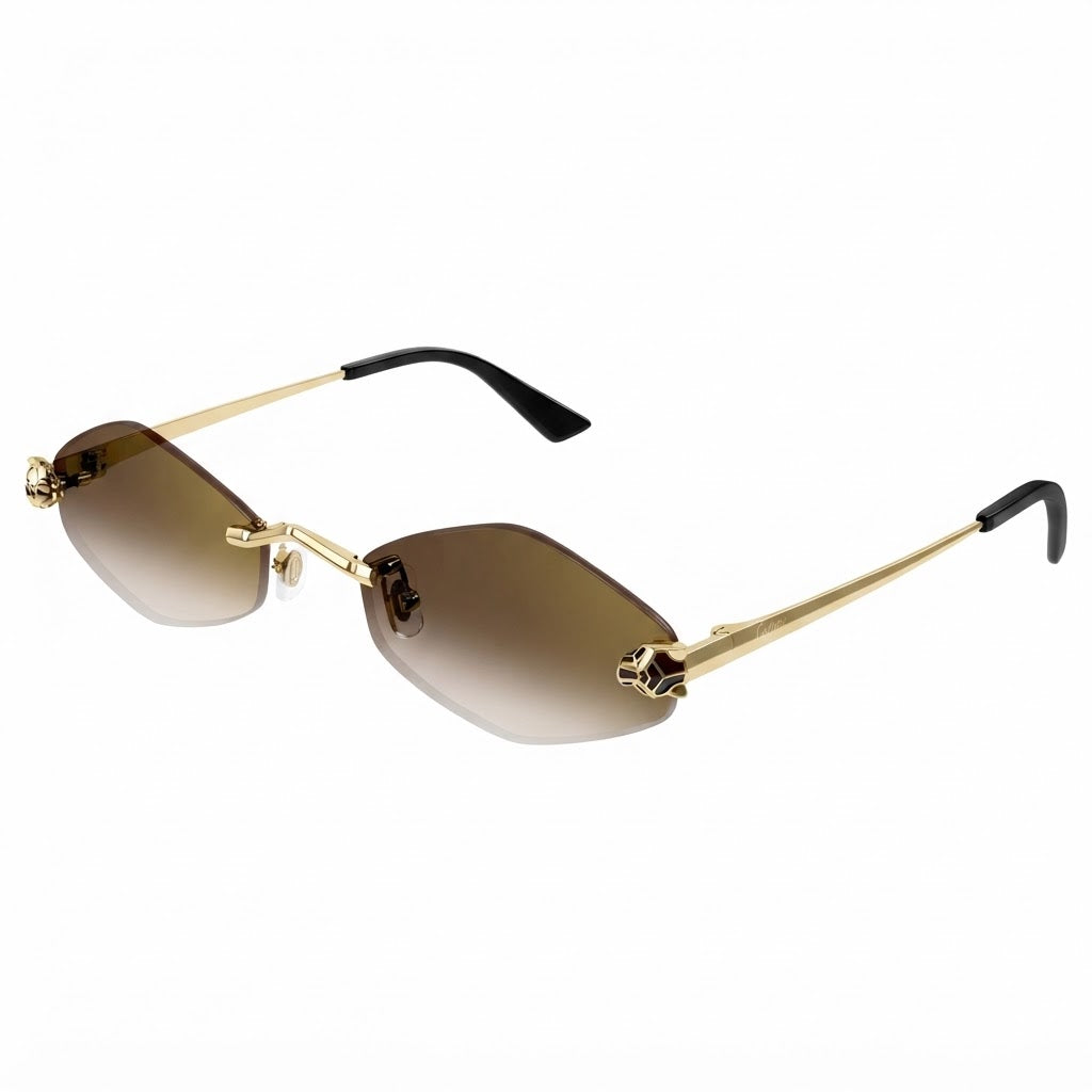 Cartier Panthère de Unisex Rimless Hexagonal Brown Gradient Tint Sunglasses