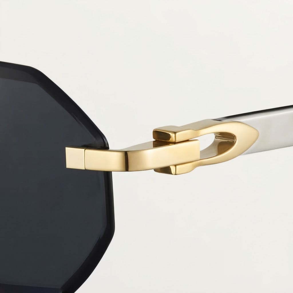 Cartier Allongé de Motif Men Rimless Grey Wood Temples Grey Sunglasses