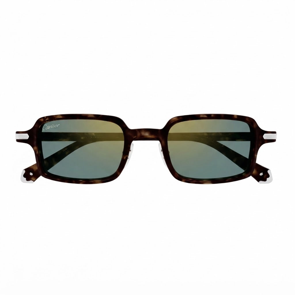 Cartier Première de Unisex Square Acetate Havana Frame  Green Sunglasses
