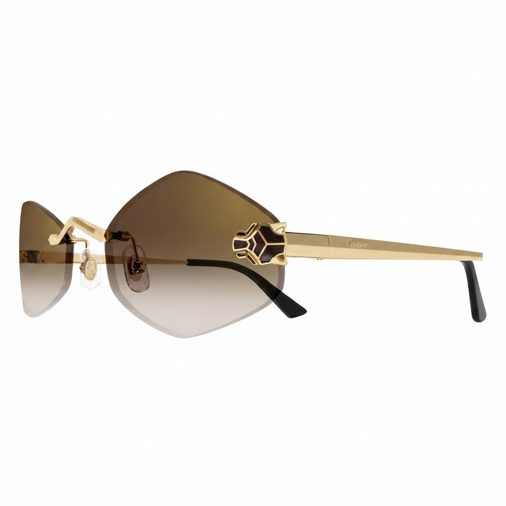 Cartier Panthère de Unisex Rimless Hexagonal Brown Gradient Tint Sunglasses