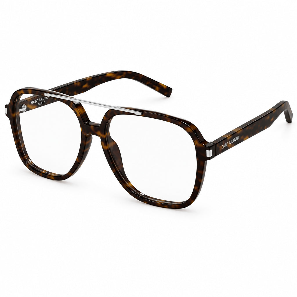 Saint Laurent Women SL 545 Geometric Aviator 002 Dark Havana Sunglasses