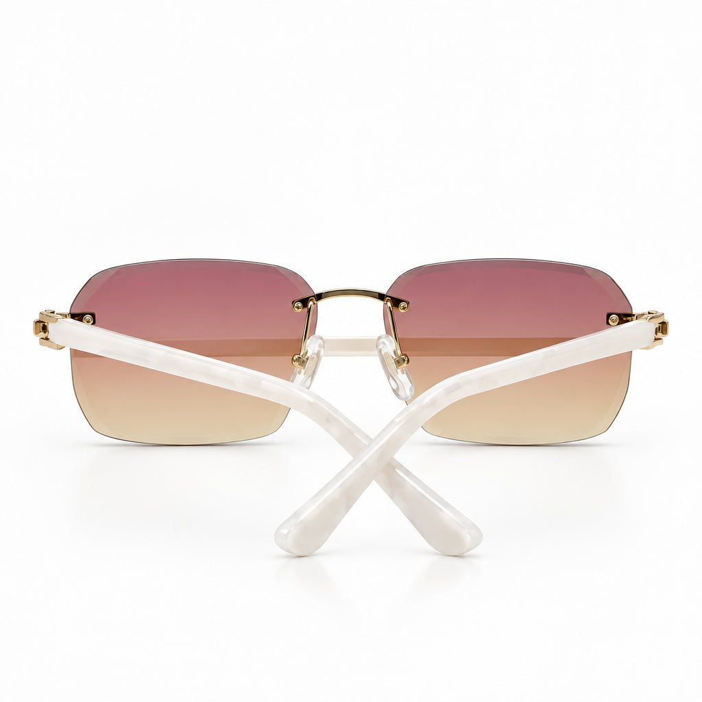 Cartier Rimless Unisex Rectangular White Acetate Temples Pink Sunglasses