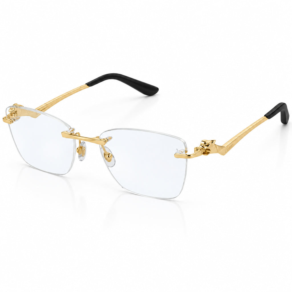 Cartier Panthère de C Unisex Rimless Optical Glasses Gold Finish Temple