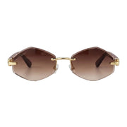 Cartier Women's Rimless Hexagonal Burgundy Wood Temples Brown Gradient Sunglasses