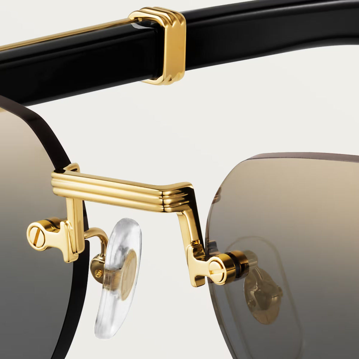 Cartier Première de Unisex Rimless Rectangular Red Wood Temples & Grey Sunglasses