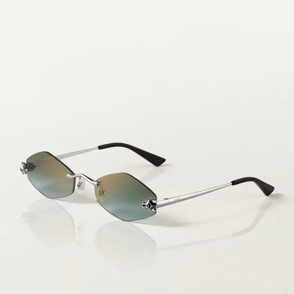 Cartier Panthère de Unisex Rimless Hexagonal Green & Blue Gradient Sunglasses