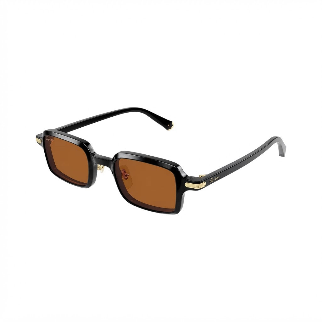 Cartier Première de Unisex Square Acetate Black Frame Brown Sunglasses