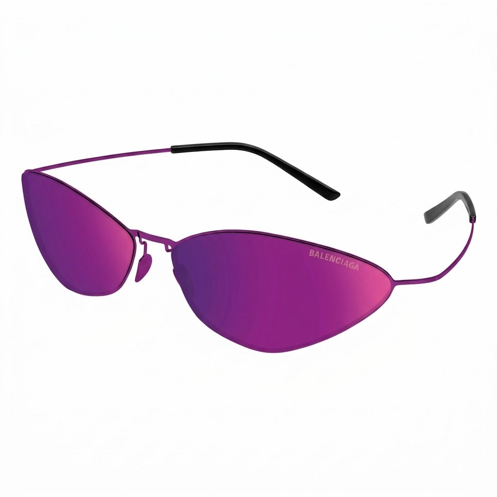 Balenciaga Unisex  BB0350S 003 Metallic Purple / Violet Cat-Eye Titanium Sunglasses