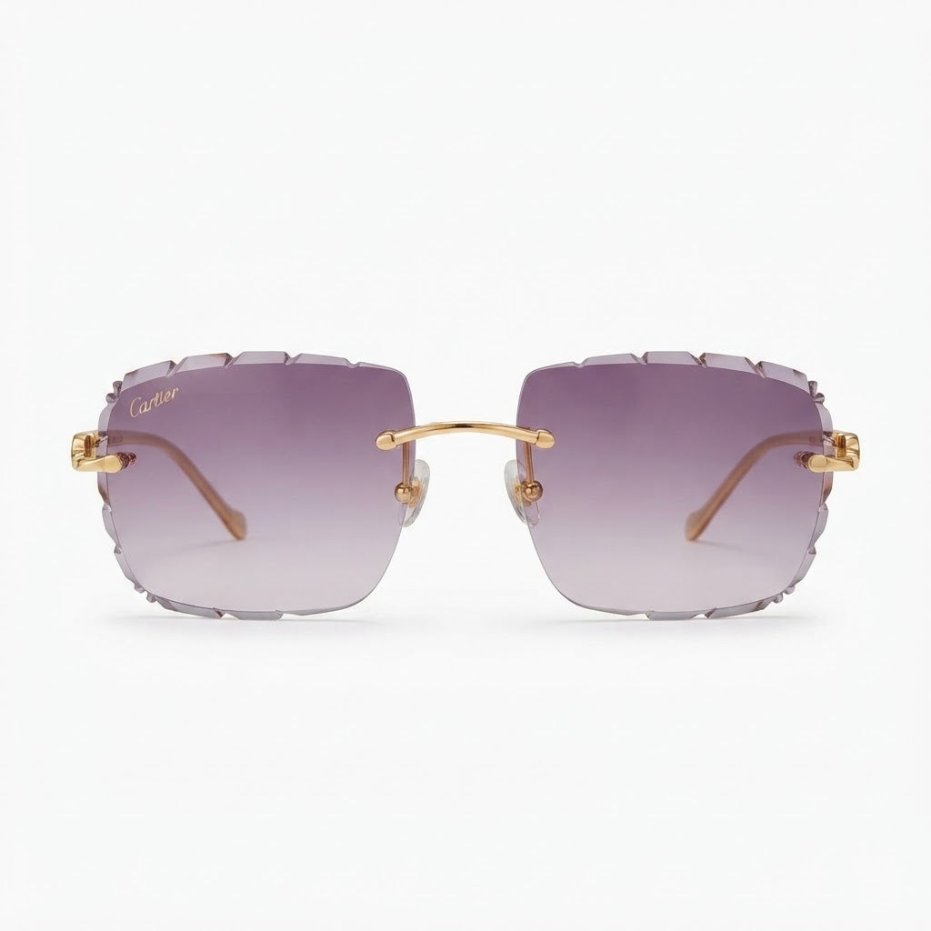 Cartier Panthère de Unisex Rimless Purple Gradient Lens Split Diamond Cut Sunglasses