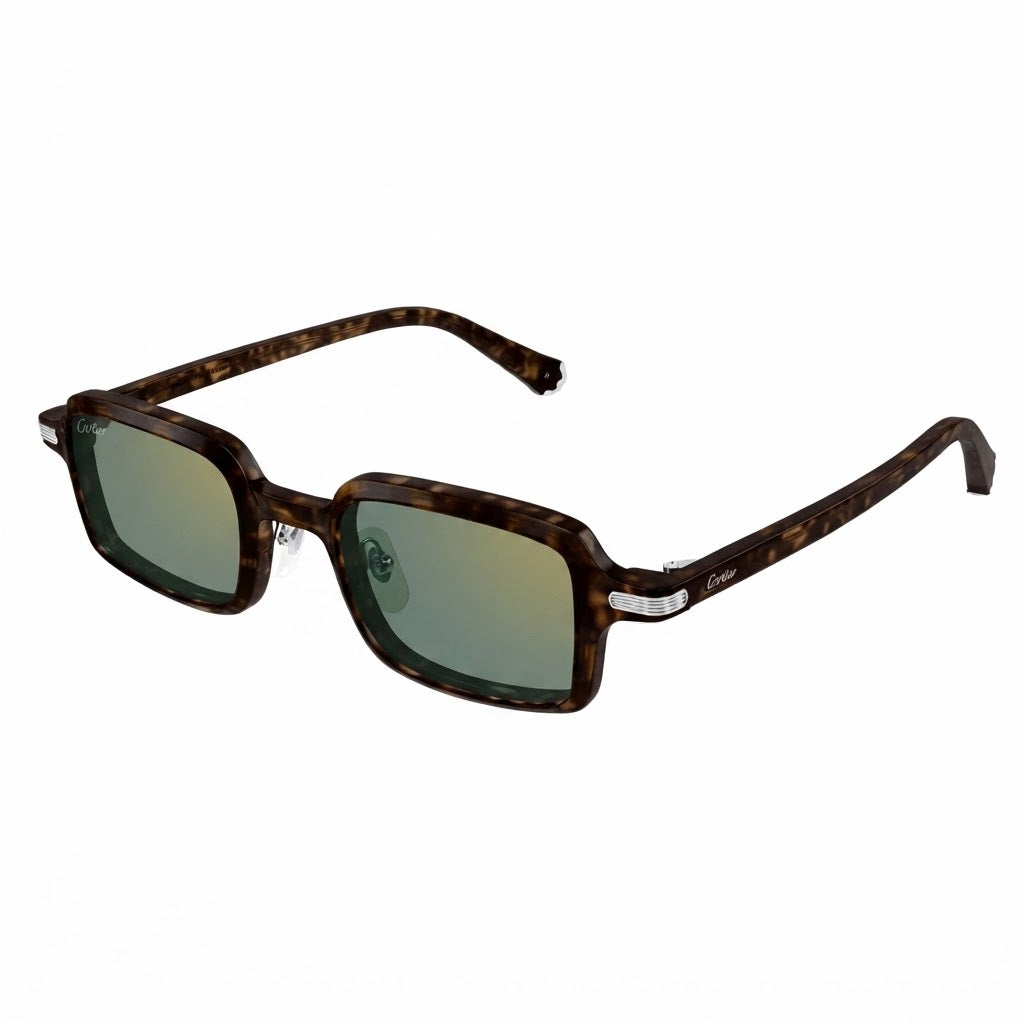 Cartier Première de Unisex Square Acetate Havana Frame  Green Sunglasses