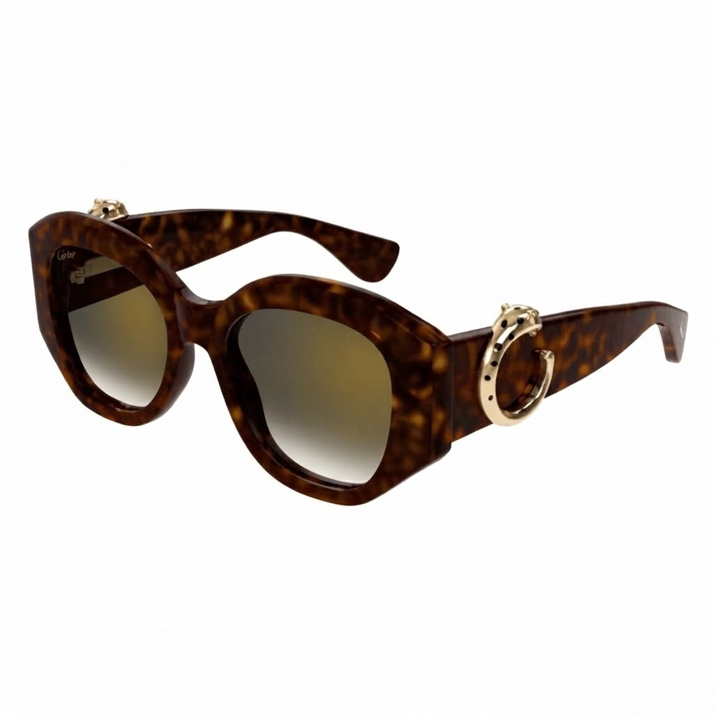 Cartier Panthère de C Motif Women Dark Tortoiseshell Frame Gradient Brown Sunglasses