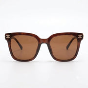 Chanel Women Classic Square Acetate with Rhinestone CHANEL Logo Brown Sunglasses