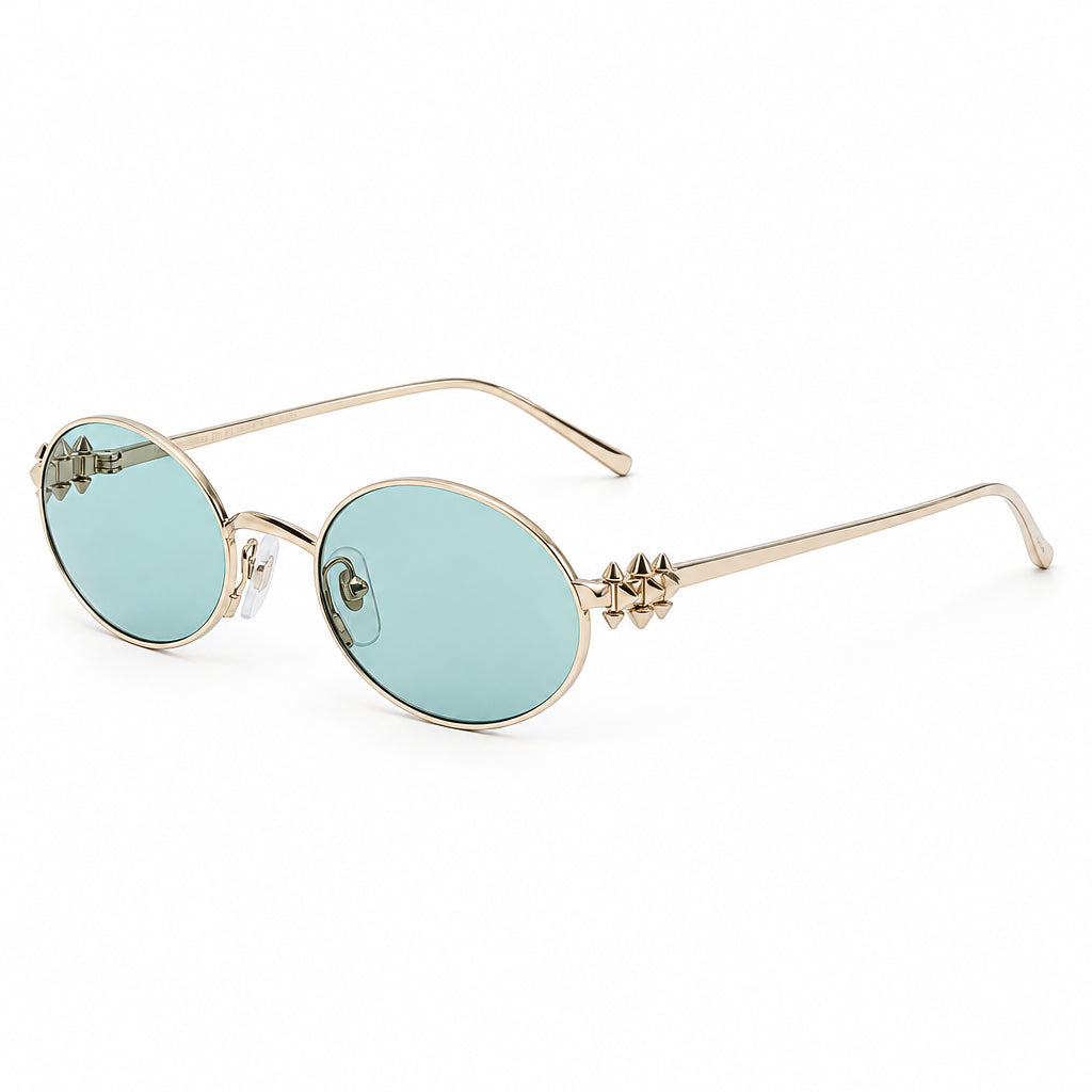 Cartier Clash de Women Oval Gold Finish Studded Temple Light Blue Tint Sunglasses