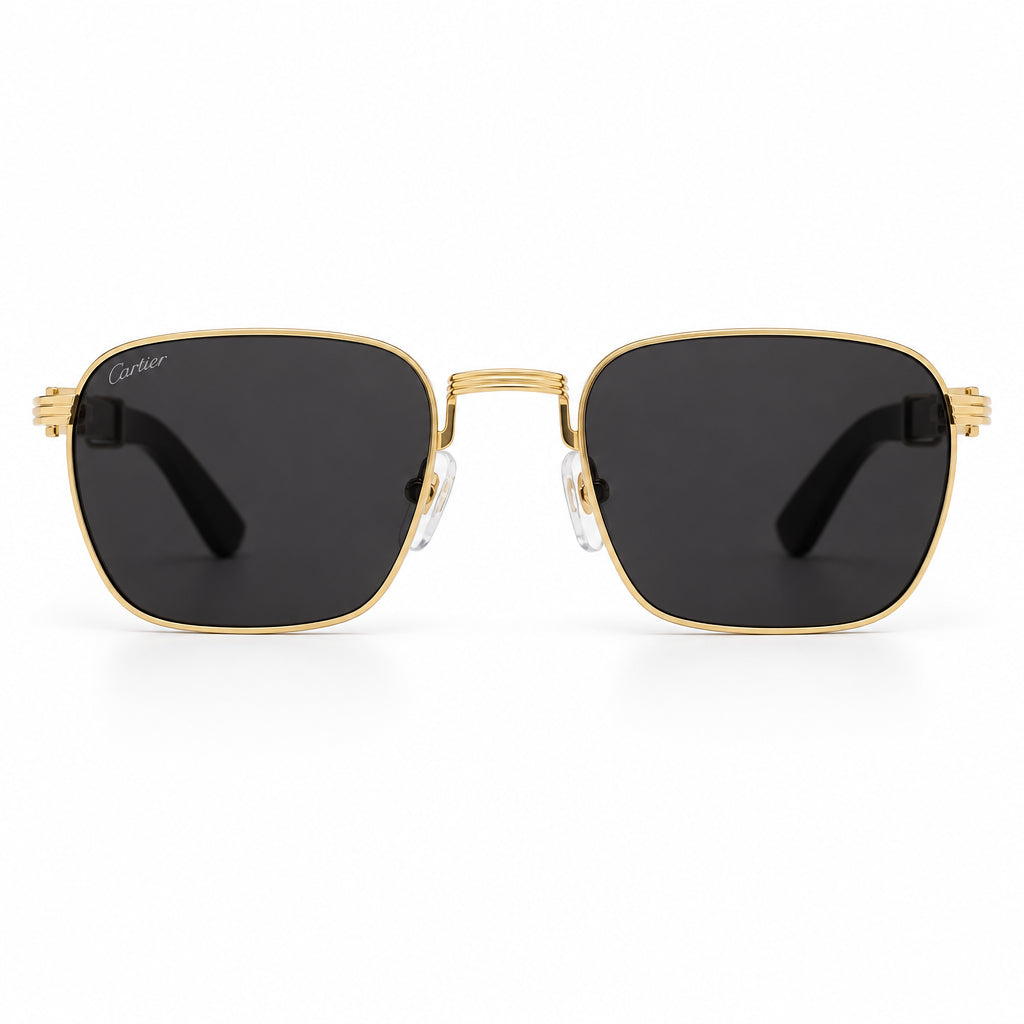 Cartier Première De Cartier Men Square Wood Temples Black Sunglasses