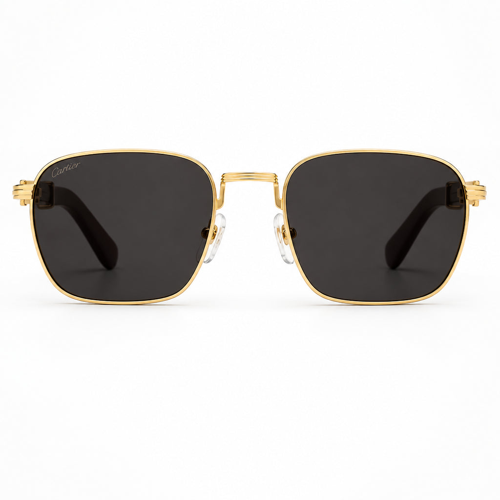 Cartier Première De Cartier Men Square Red Wood Temples Grey Sunglasses
