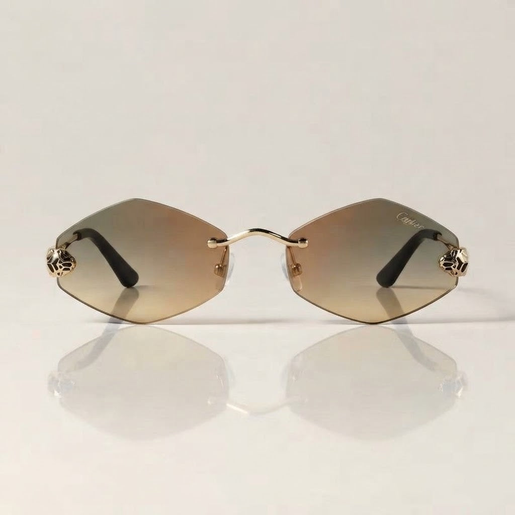 Cartier Panthère de Unisex Rimless Hexagonal Brown Gradient Sunglasses