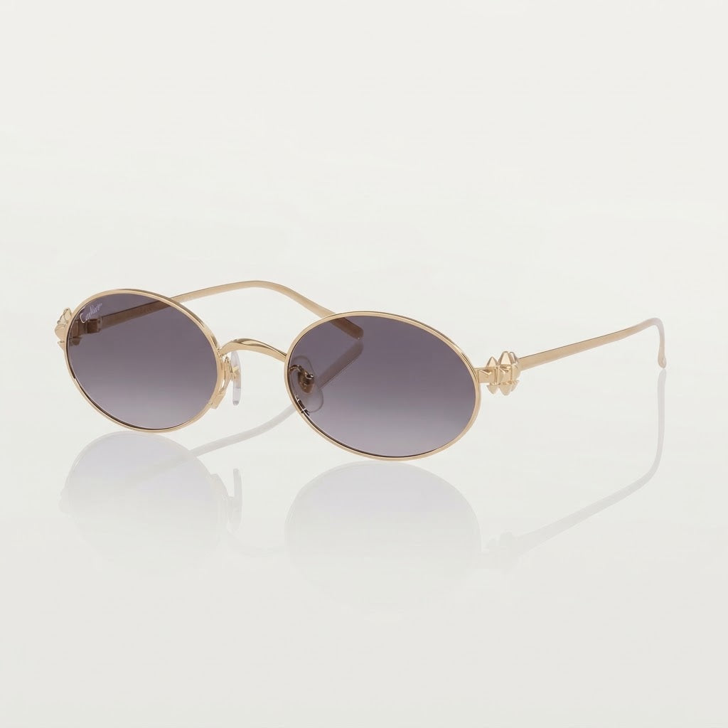 Cartier Clash de Women Oval Gold Finish Studded Temple Grey Gradient Sunglasses