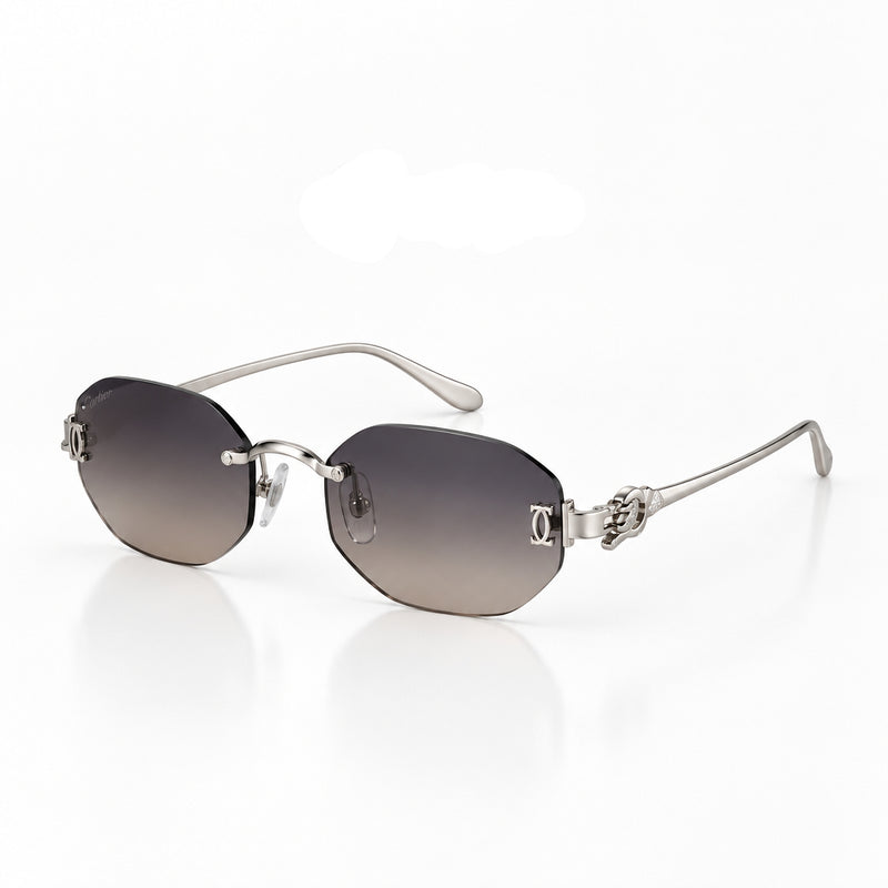 Cartier Panthère de Unisex Rimless Hexagonal Silver Finish Grey Gradient Sunglasses