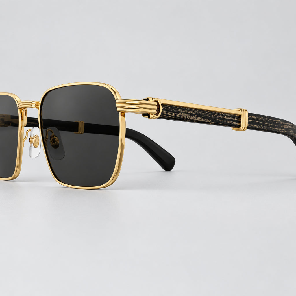 Cartier Première De Cartier Men Square Wood Temples Black Sunglasses