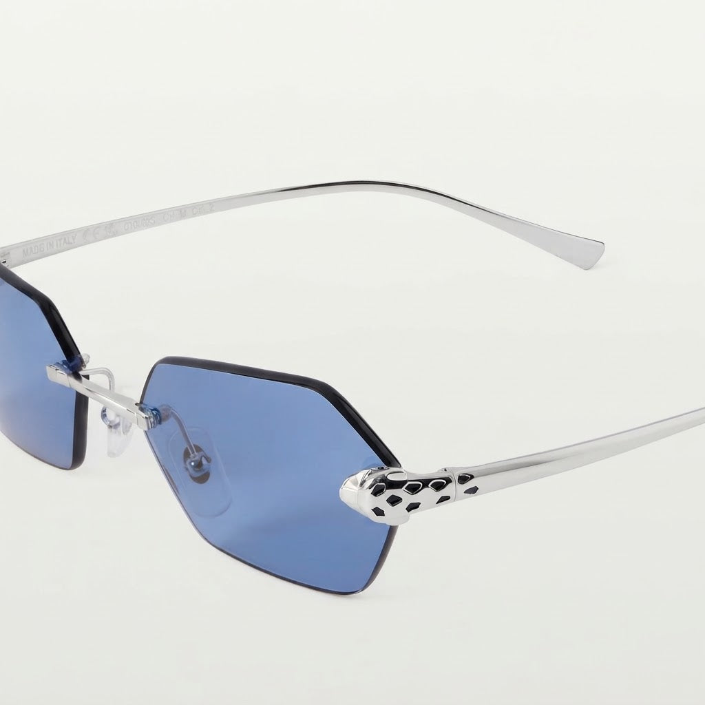 Cartier Panthère de C Women Rimless Hexagon-Frame Blue Sunglasses