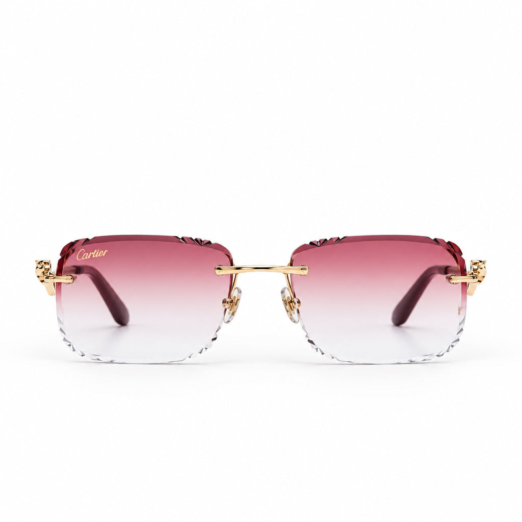 Cartier Panthère de Unisex Rimless Rectangular Red Gradient Split Diamond Cut Sunglasses