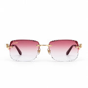 Cartier Panthère de Unisex Rimless Rectangular Red Gradient Split Diamond Cut Sunglasses