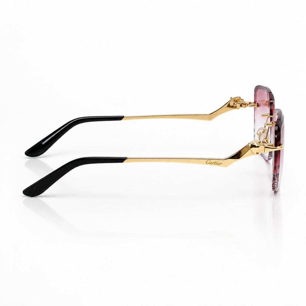 Cartier Panthère de Unisex Rimless Rectangular Red Gradient Split Diamond Cut Sunglasses