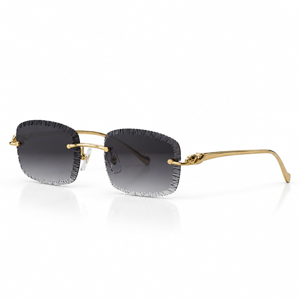 Cartier Panthère de Unisex Rimless Black Gradient Lens Split Diamond Cut Sunglasses