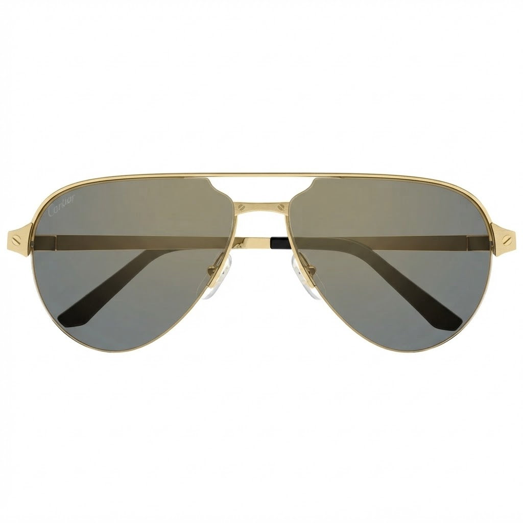 Cartier Santos De Men Pilot Brushed Gold Polarized Gold Grey Gradient  Sunglasses
