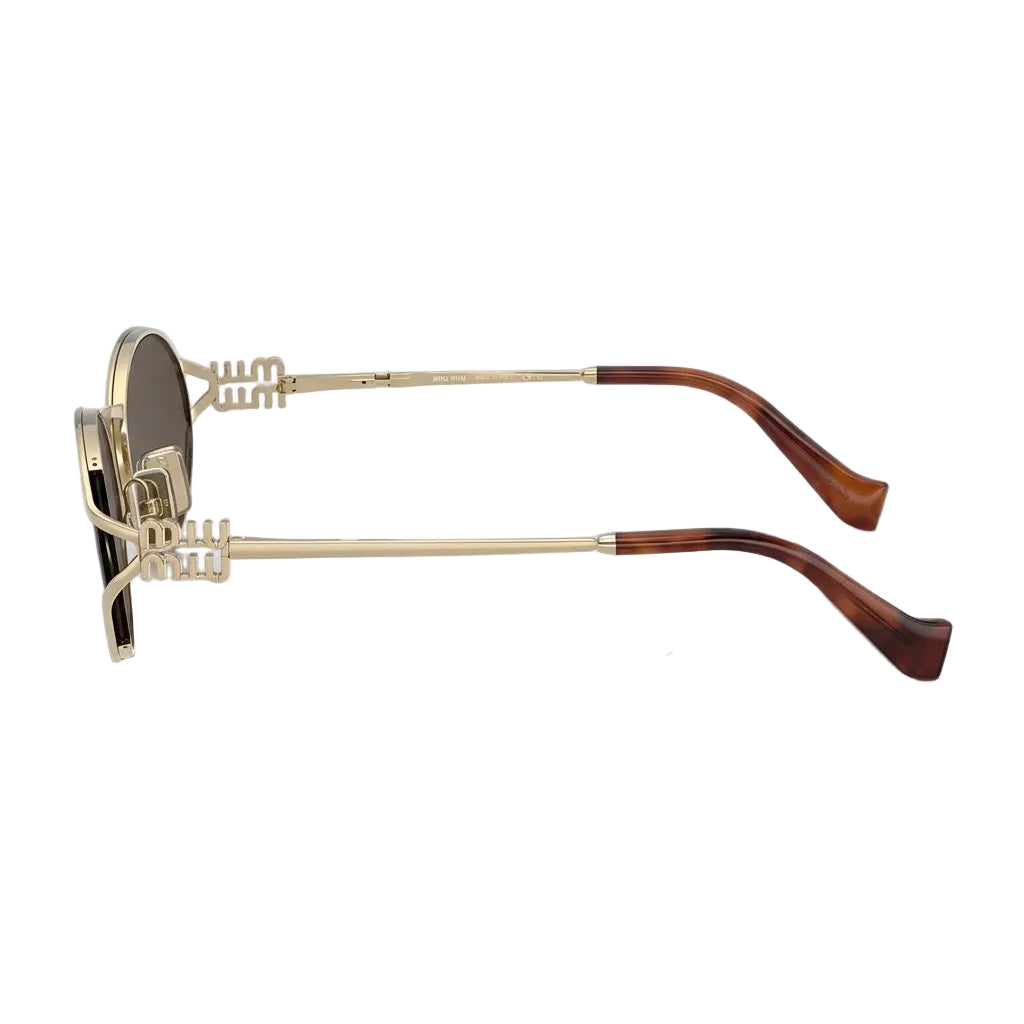 Miu Miu Women Logo Oval Pale Gold Dark Grey Sunglasses
