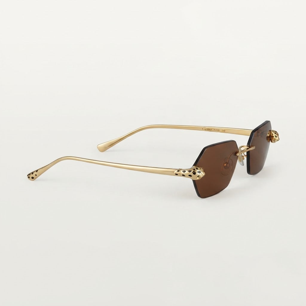 Cartier Panthère de C Women Rimless Hexagon-Frame Brown Sunglasse