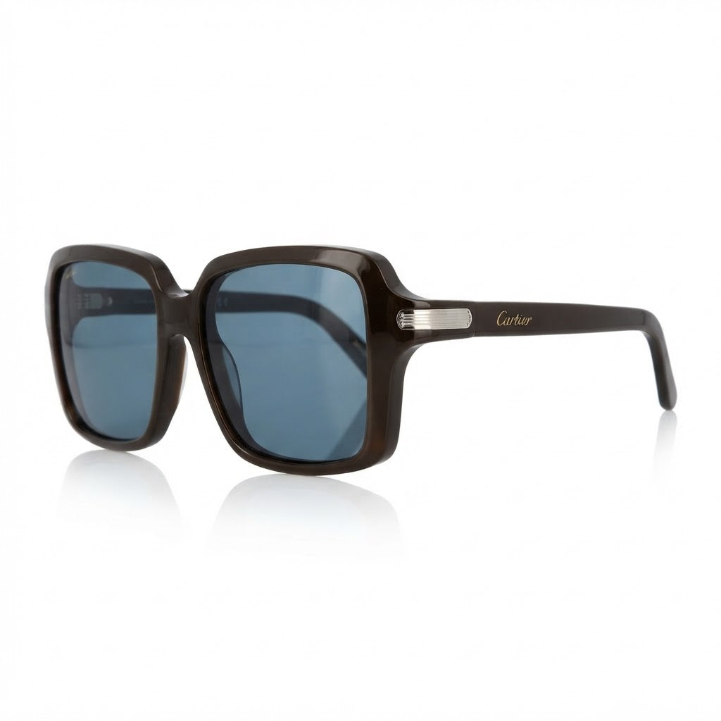 Cartier Première de Unisex Square Acetate Brown Frame Ice Blue Sunglasses