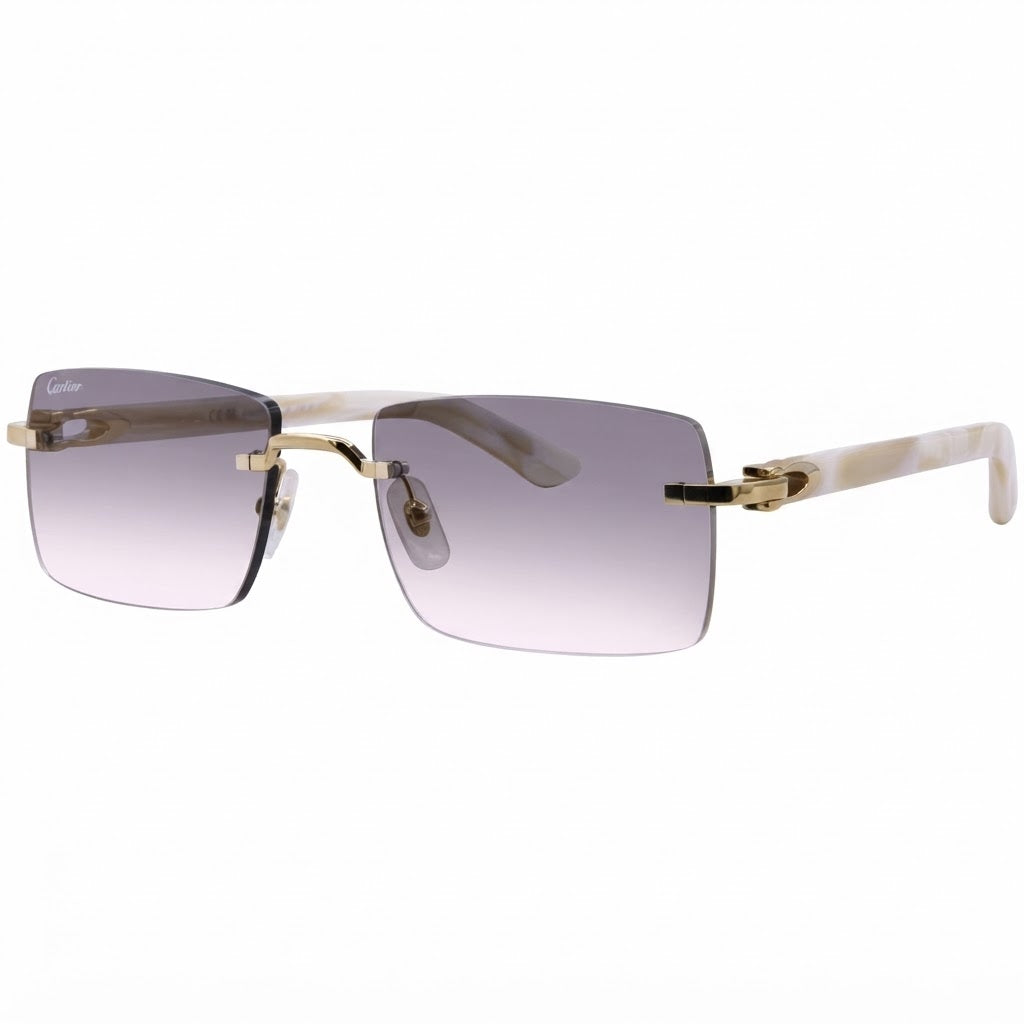 Cartier Signature Unisex Rimless Square Marbled Ivory/Silk Acetate Temples Grey Sunglasses,