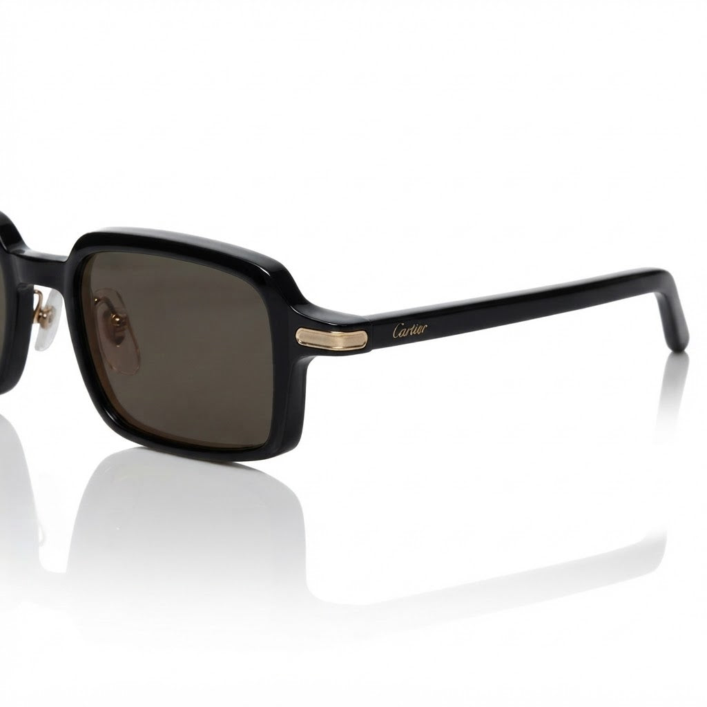 Cartier Première de Unisex Square Acetate Black Frame Grey Sunglasses