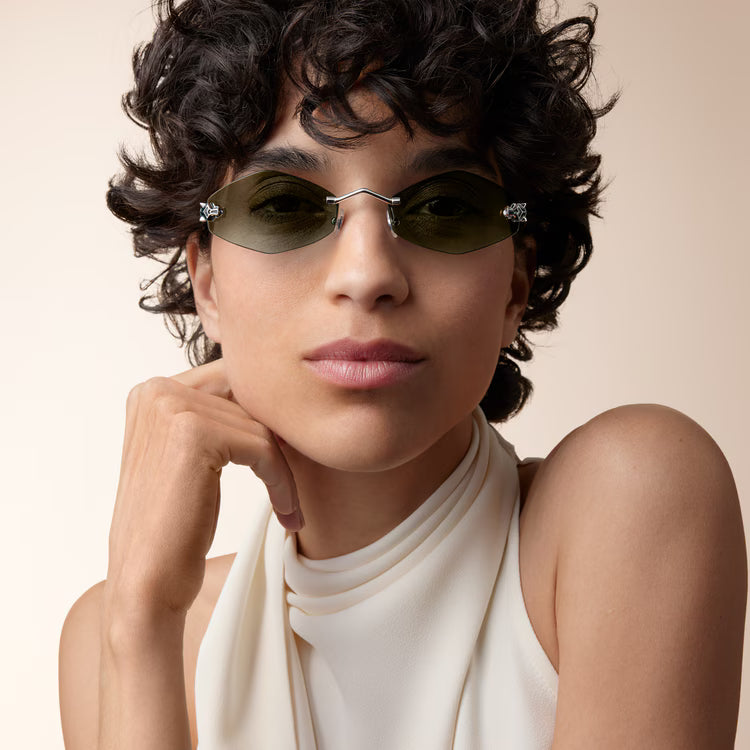 Cartier Panthère de Unisex Rimless Hexagonal Green & Blue Gradient Sunglasses