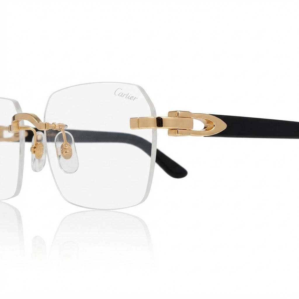 Cartier Signature C de Men Rimless Rectangle Black Wood Temples Transparent Eyeglasses