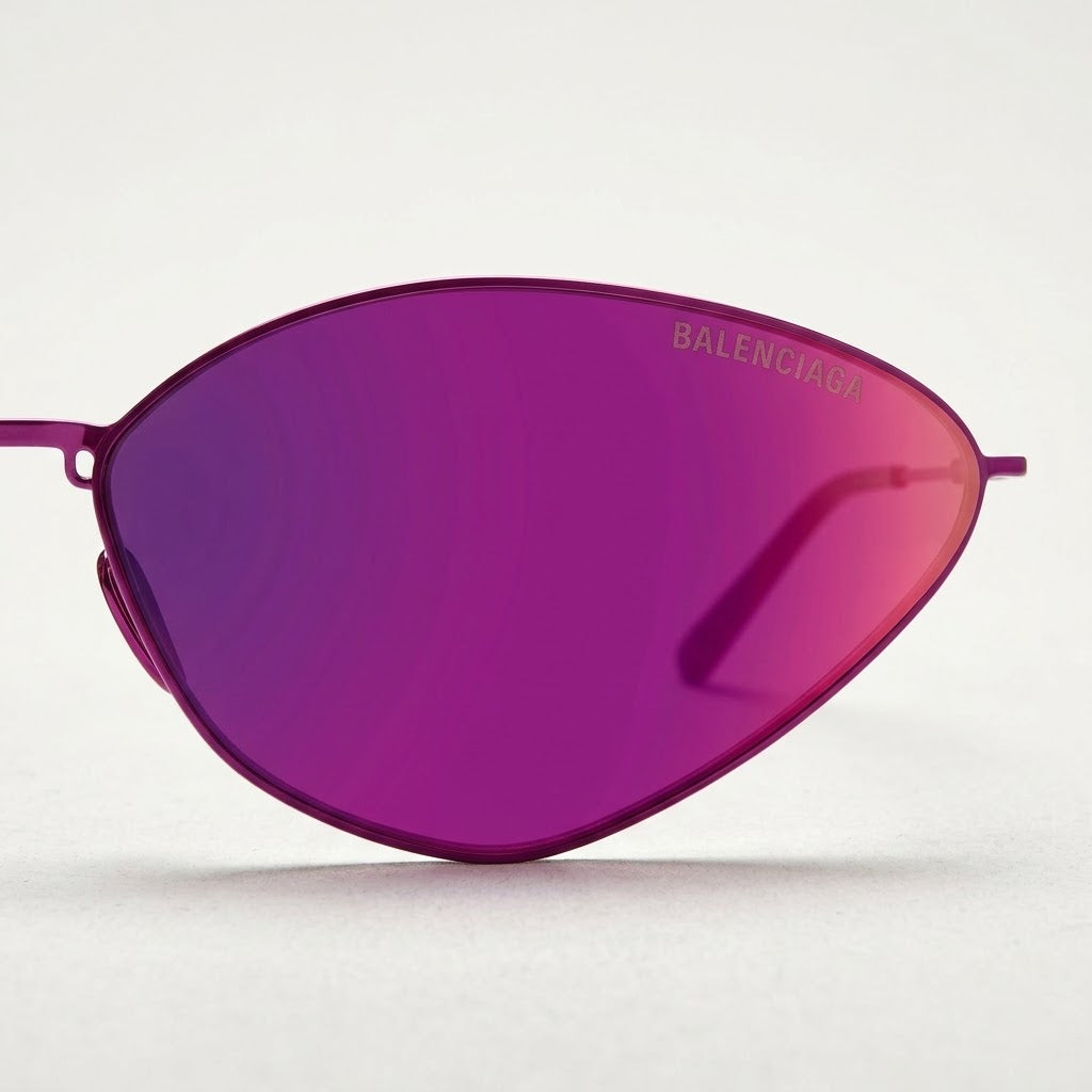 Balenciaga Unisex  BB0350S 003 Metallic Purple / Violet Cat-Eye Titanium Sunglasses