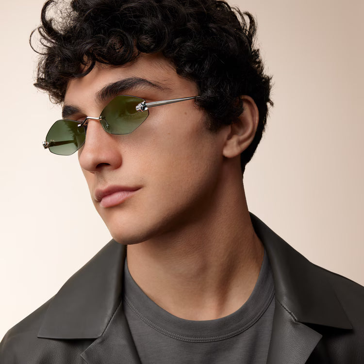 Cartier Panthère de Unisex Rimless Hexagonal Green & Blue Gradient Sunglasses