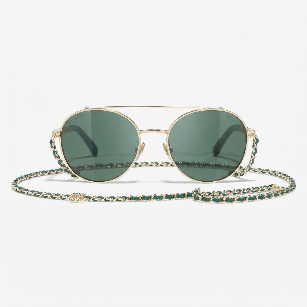 Chanel Women Pilot Calfskin Green Sunglasses 