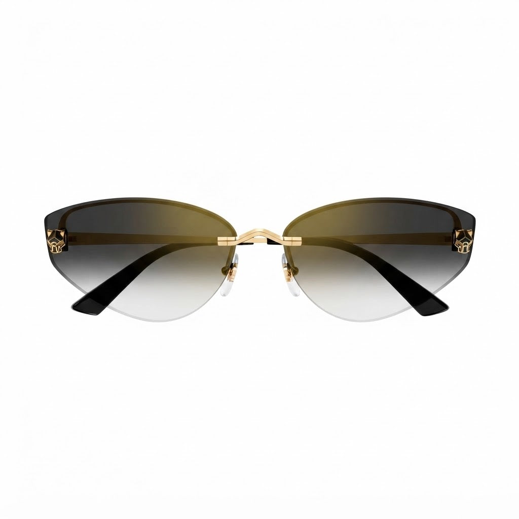 Cartier Panthère de Cartier Women Cat-Eye Black Gold/Grey Shaded Sunglasses