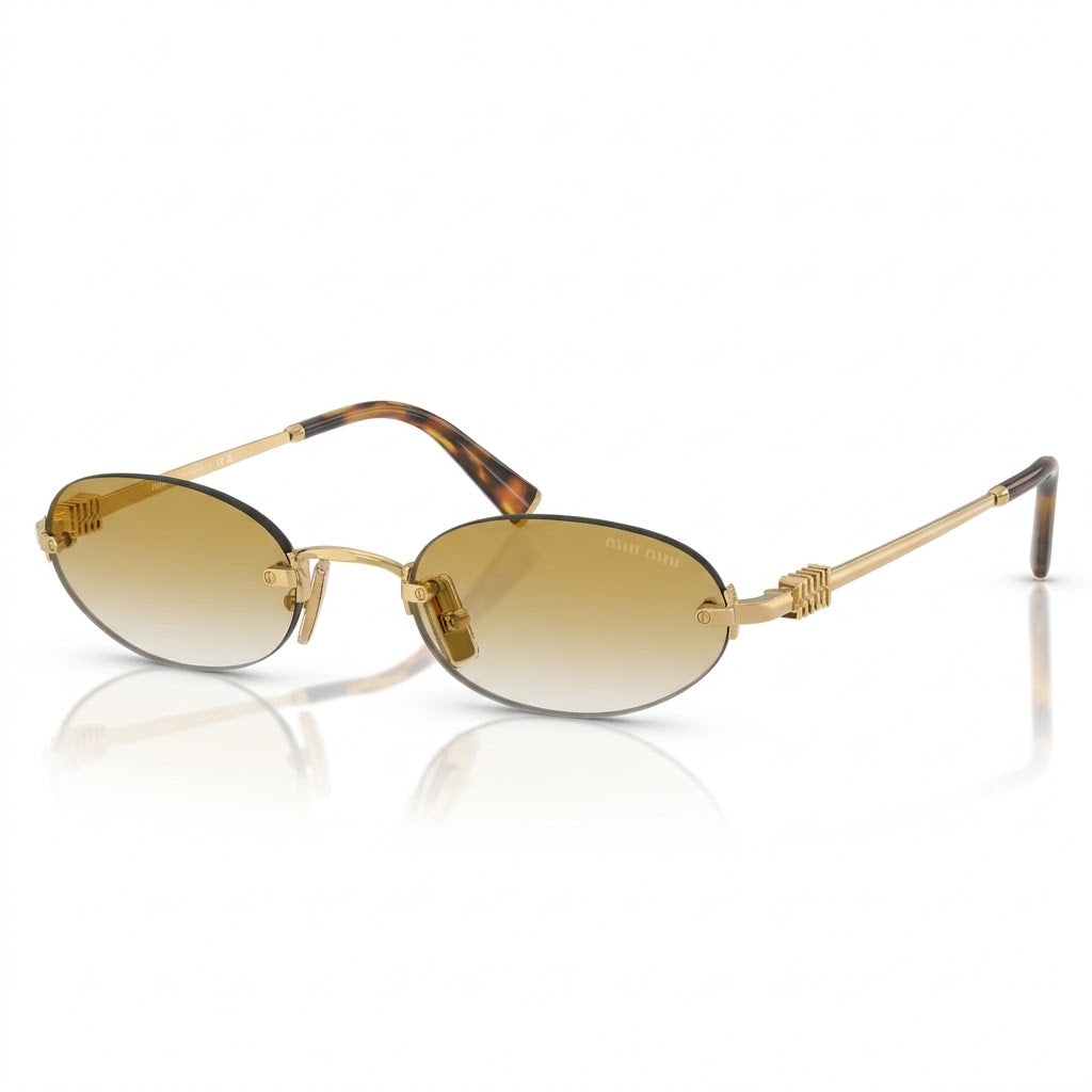 Miu Miu Women's MU A54S Rimless Oval Sunglasses – Gold / Clear Gradient Brown