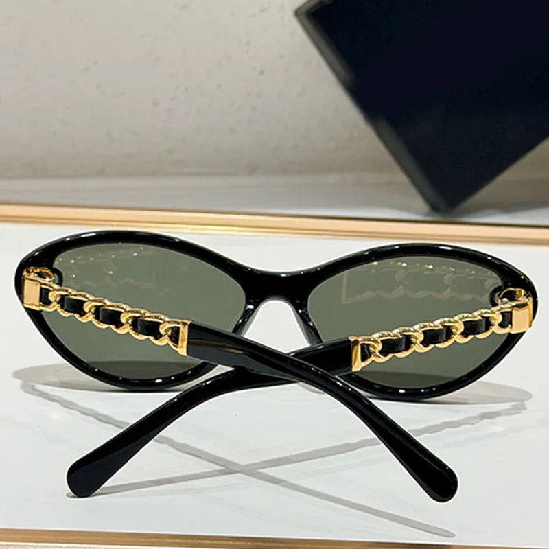 Chanel Women Cat-Eye Frame Chain Design Sunglasses