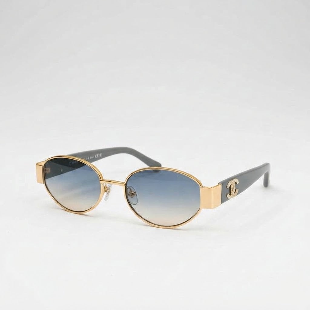 Chanel Women Oval Frame Grey Tinted Gradient Sunglasses
