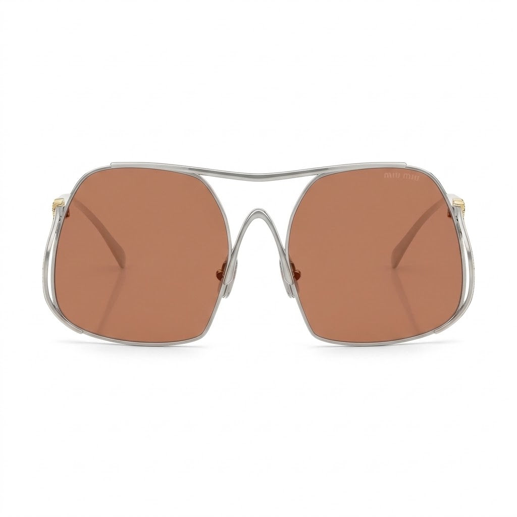 Miu Miu MU A55S Women Square Silver / Brown Sunglasses