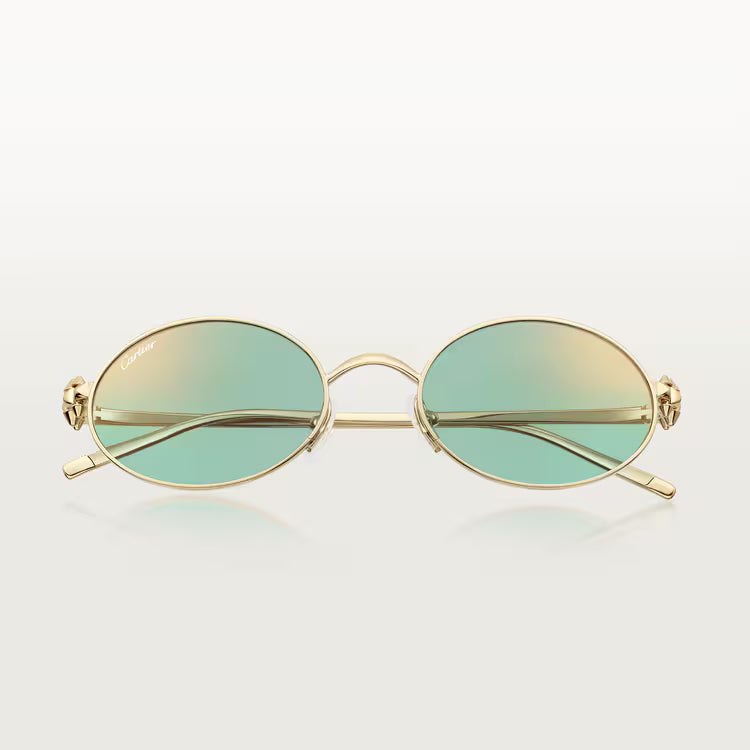 Cartier Clash de Women Oval Gold Finish Studded Temple Light Green Sunglasses  