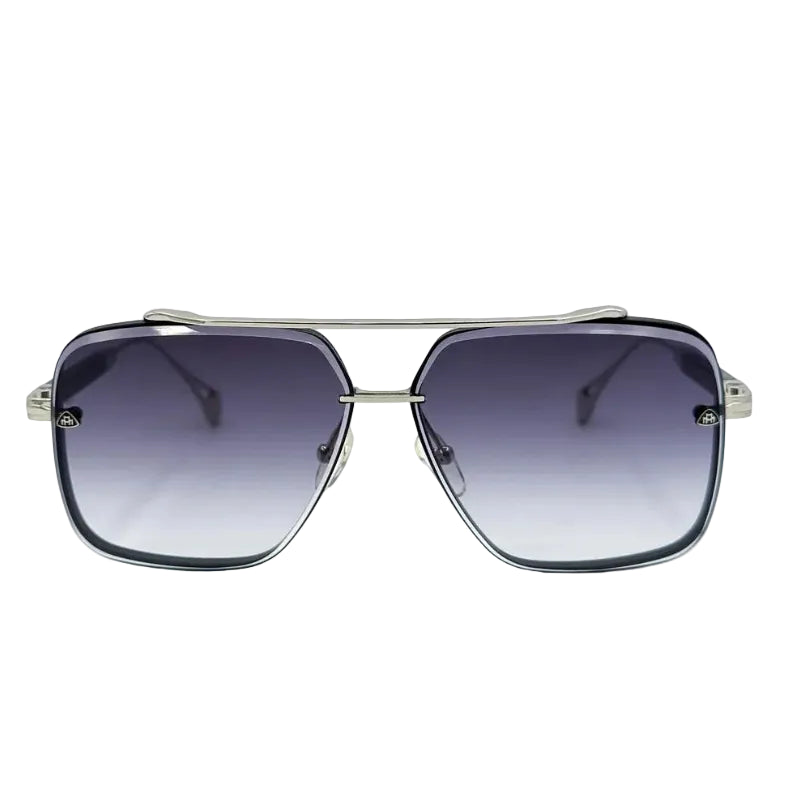 MAYBACH Men Double Bridge Aviator Platinum Silver / Black Horn Grey Gradient Sunglasses