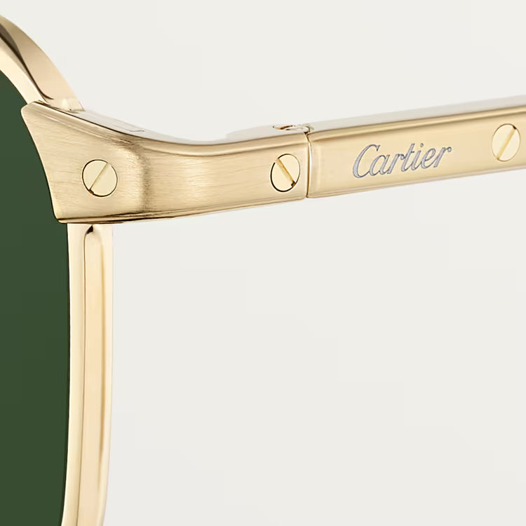 Cartier Santos De Men Pilot Brushed Gold Polarized Green Sunglasses